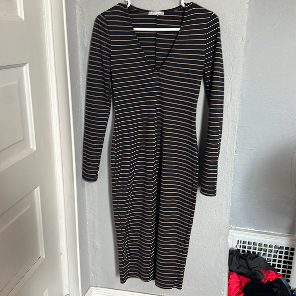 Form Fitted Brown and Navy Stripe Zara Dress
